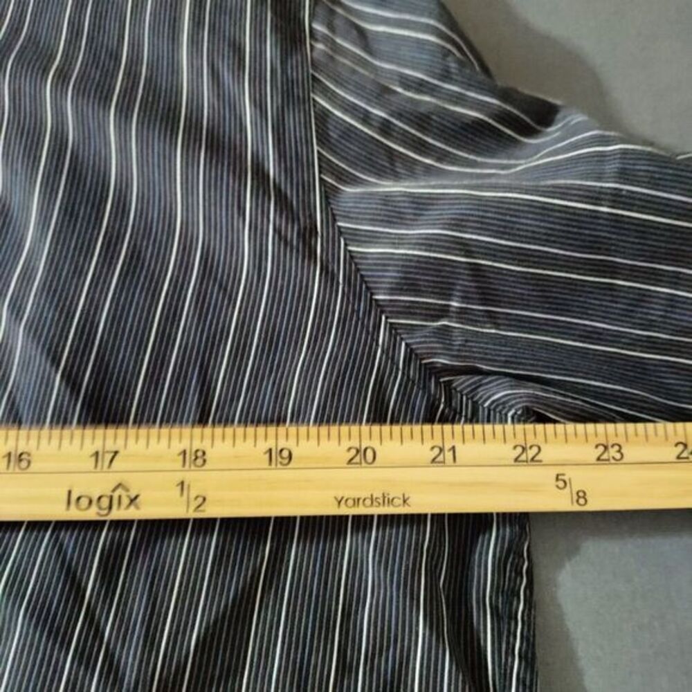 Black Brown 1826 Men M Black/Blue/White Stripe Long Sleeve Button Up Dress Shirt - Picture 7 of 8